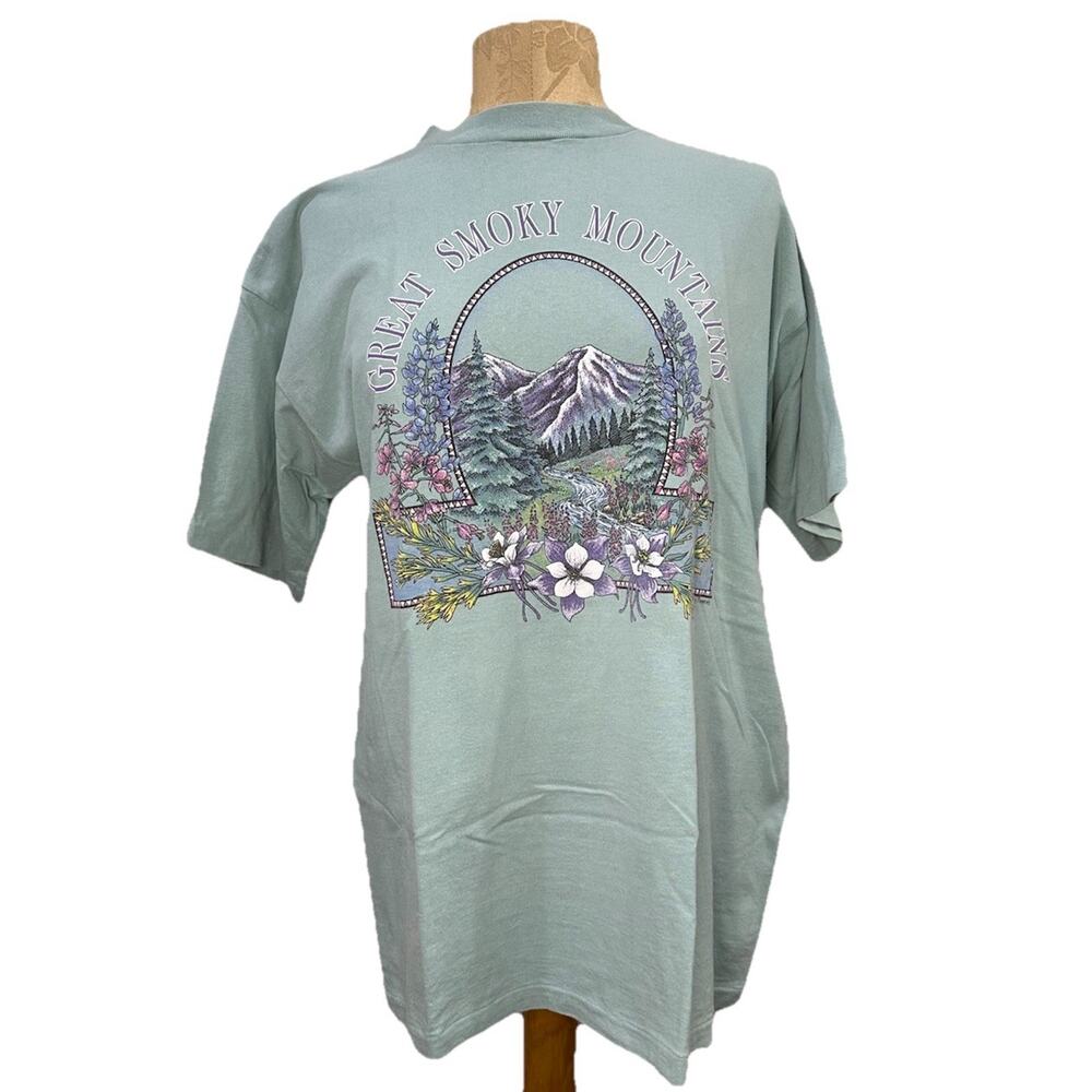 Vintage Great Smoky Mountain Green Single Stitch T-shirt Size Large USA Made